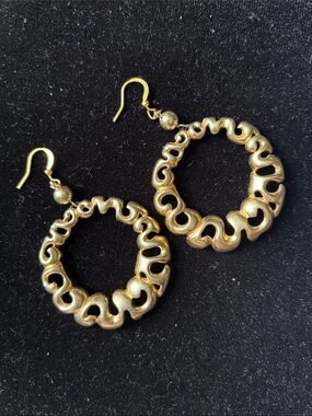 Vintage Wide Scrolled Golden Toned Hoops
